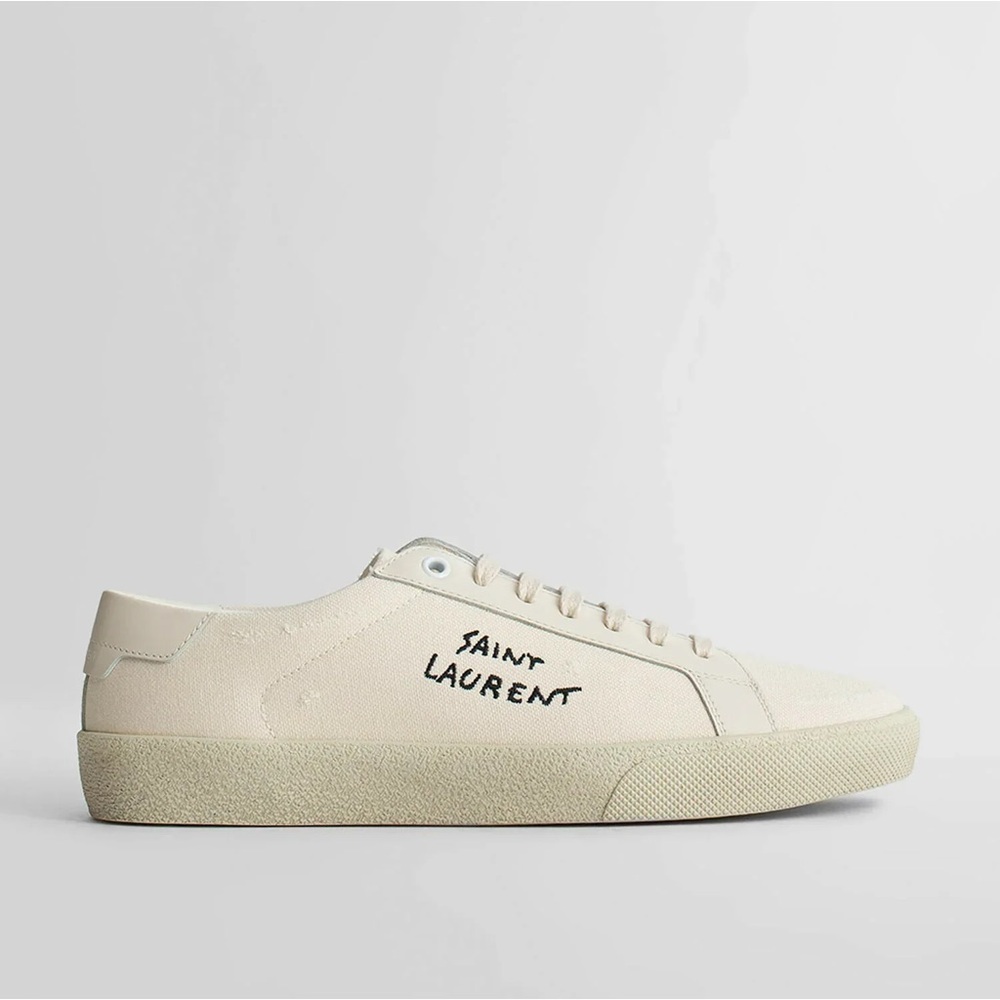 SAINT LAURENT Court Classic SL/06 distressed logo canvas & leather sneakers